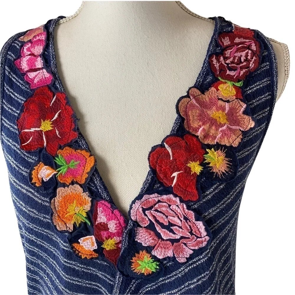 Free People Frida Stripe Embroidered Tank Top XS